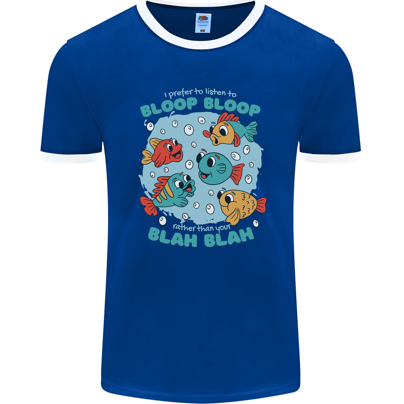 Bloop Bloop Funny Fishing Fisherman Mens Ringer T-Shirt FotL Royal Blue/White