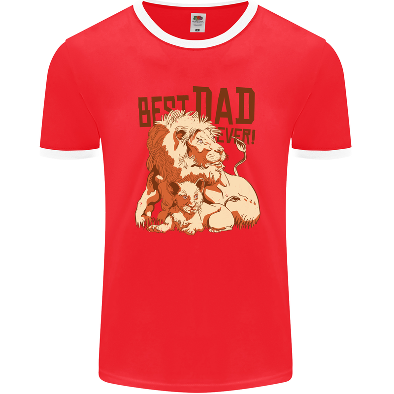 Lion Best Dad Ever Funny Father's Day Mens Ringer T-Shirt FotL Red/White