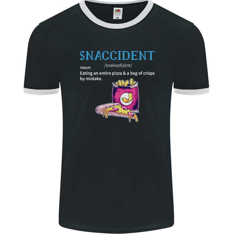 Snaccident Funny Food Pizza Diet Gym Fat Mens Ringer T-Shirt FotL Black/White