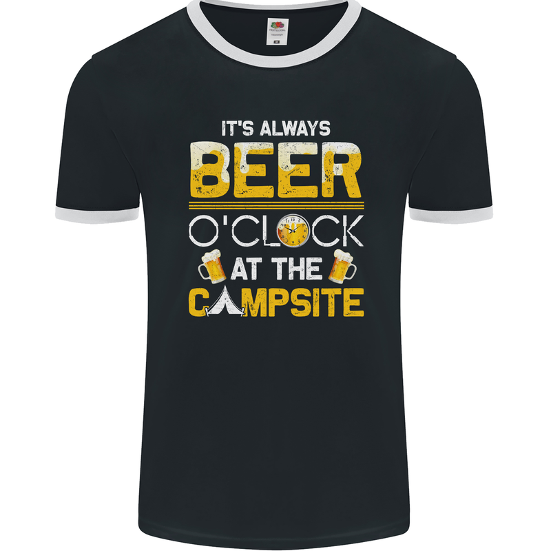 Camping Funny Alcohol Beer Campsite Mens Ringer T-Shirt FotL Black/White