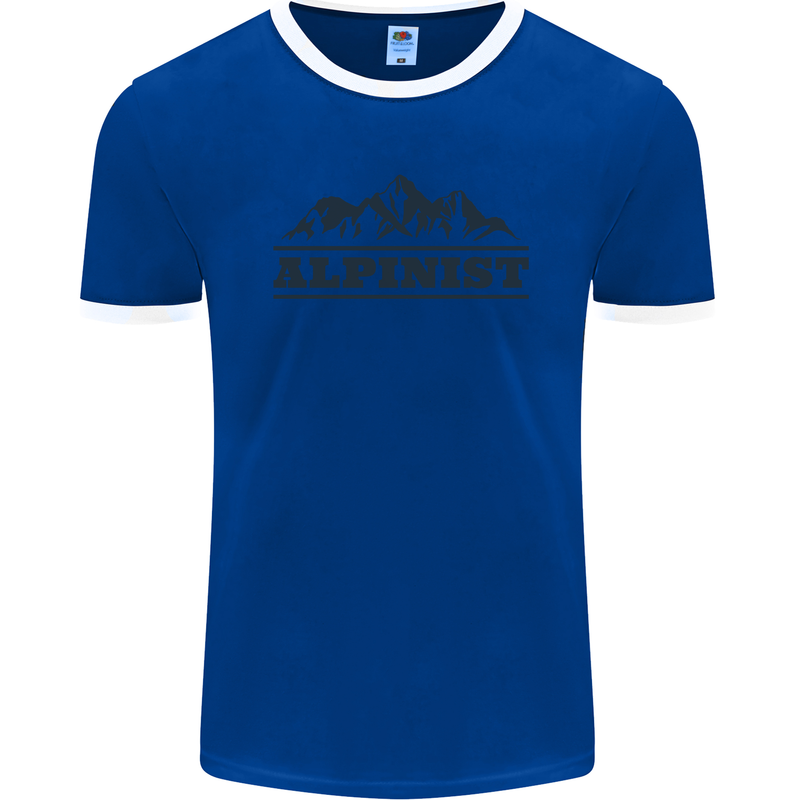 Mountains Alpinist Hiking Climbing Climber Mens Ringer T-Shirt FotL Royal Blue/White