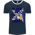 Blood Sweat Rugby and Beers Scotland Funny Mens Ringer T-Shirt FotL Navy Blue/White