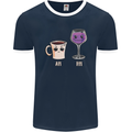 Coffee am Wine pm Funny Alcohol Prosecco Mens Ringer T-Shirt FotL Navy Blue/White