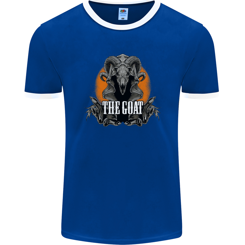 The Goat Skull Gothic Demon Satan Monster Mens Ringer T-Shirt FotL Royal Blue/White