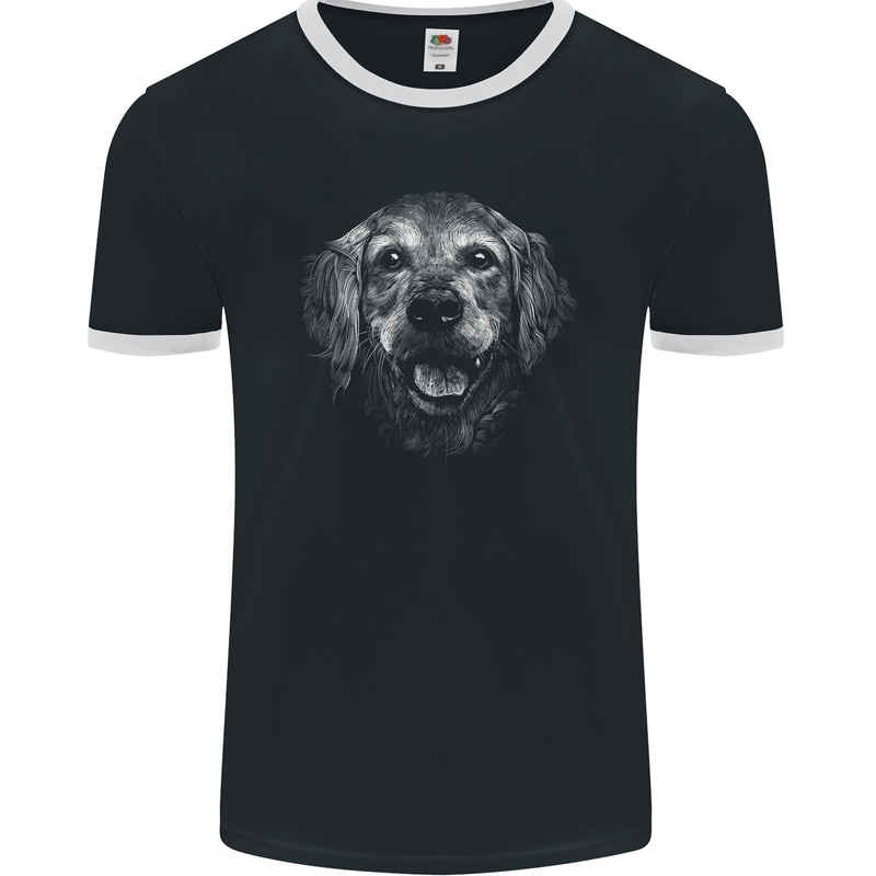 A Golden Retriever Face Mens Ringer T-Shirt FotL Black/White