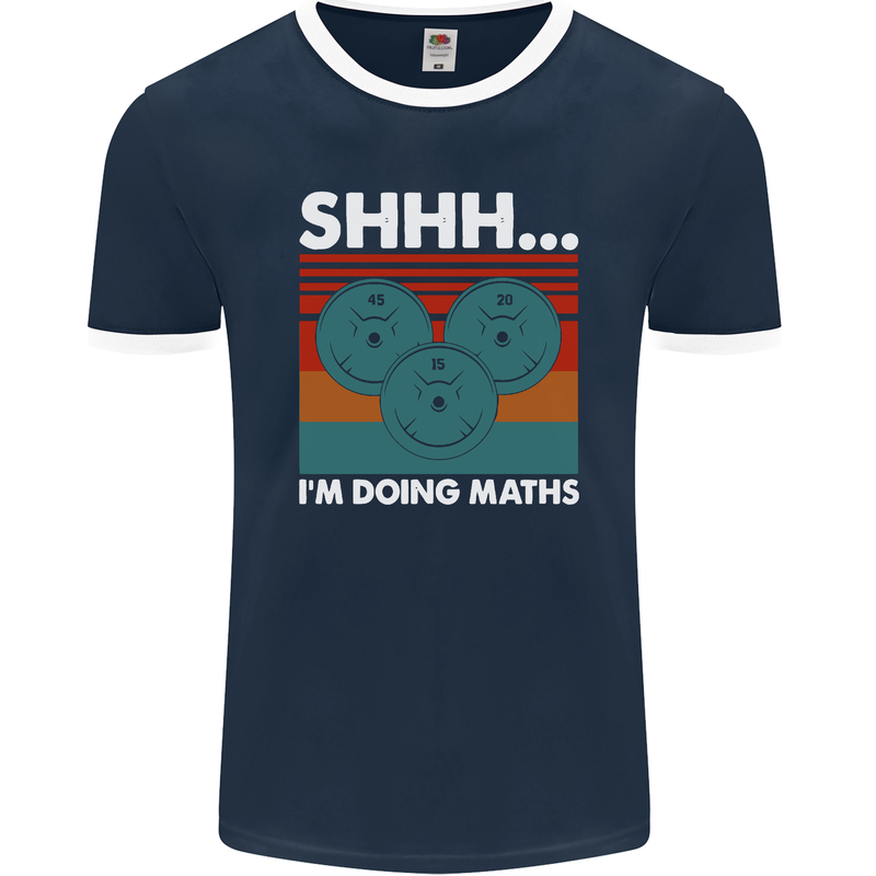 I'm Doing Maths Funny Gym Bodybuilding Mens Ringer T-Shirt FotL Navy Blue/White