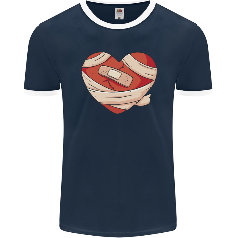 A Broken Heart Anti Valentines Day Single Mens Ringer T-Shirt FotL Navy Blue/White