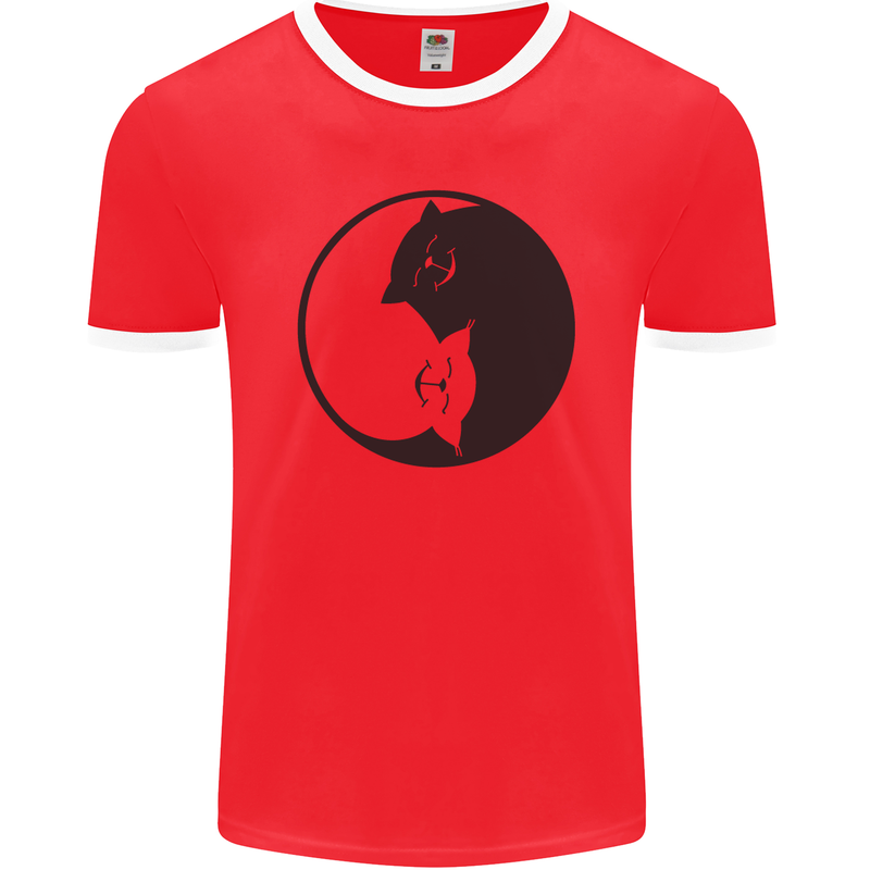 Yin Yang Cat Lover Funny Kitten Pet Mens Ringer T-Shirt FotL Red/White