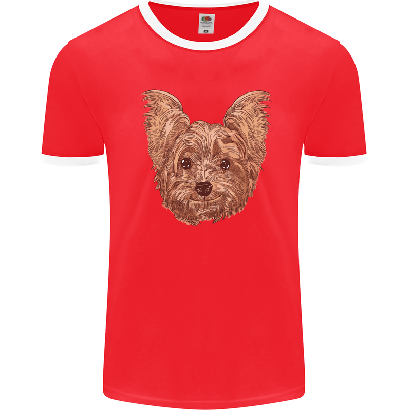 Dogs Smiling Yorkshire Terrier Mens Ringer T-Shirt FotL Red/White