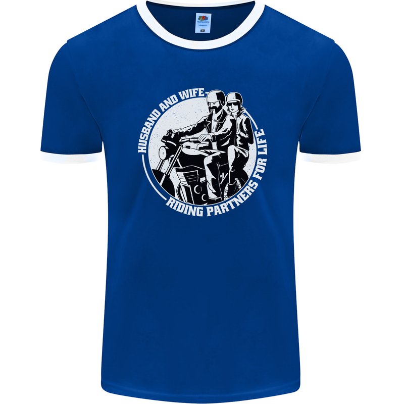 Husband and Wife Biker Motorcycle Motorbike Mens Ringer T-Shirt FotL Royal Blue/White