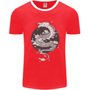 Japanese Fantasy Dragon Sun Background Mens Ringer T-Shirt FotL Red/White