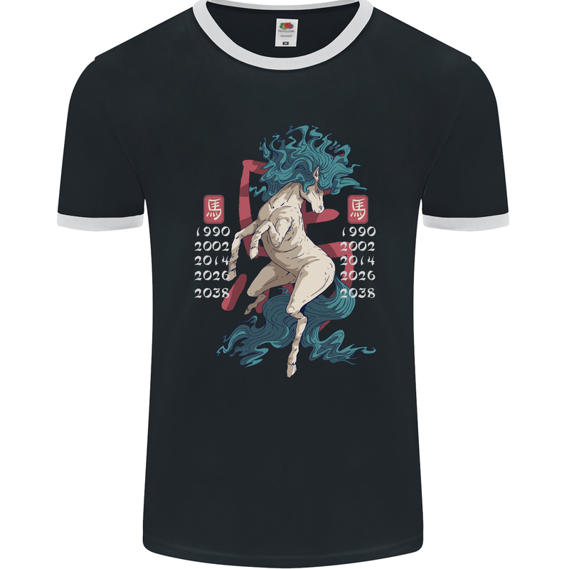 Chinese Zodiac Shengxiao Year of the Horse Mens Ringer T-Shirt FotL Black/White