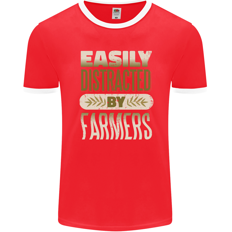 Easily Distracted Farmers Farming Mens Ringer T-Shirt FotL Red/White