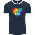 LGBT Love Is Love Gay Pride Day Awareness Mens Ringer T-Shirt FotL Navy Blue/White