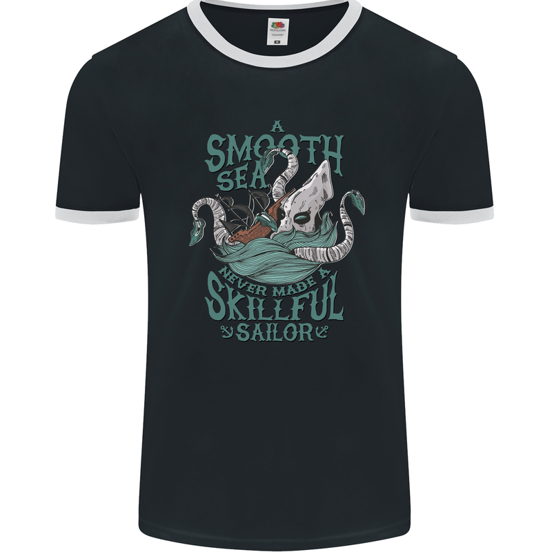 Skilful Sailor Kraken Sailing Octopus Mens Ringer T-Shirt FotL Black/White