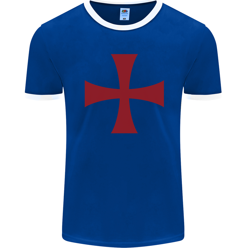 Knights Templar Cross Fancy Dress Outfit Mens Ringer T-Shirt FotL Royal Blue/White