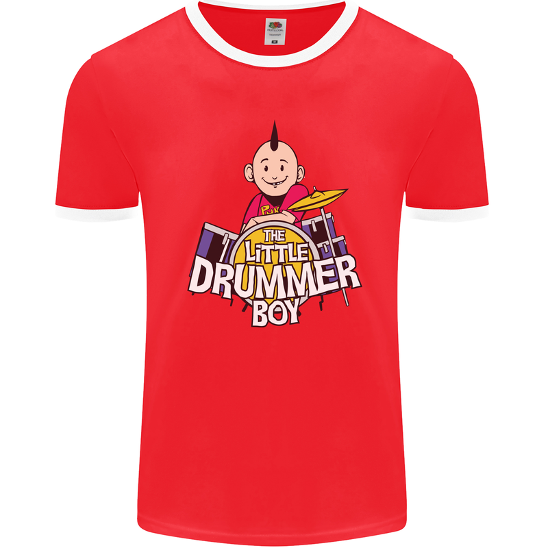 The Little Drummer Boy Funny Drumming Drum Mens Ringer T-Shirt FotL Red/White