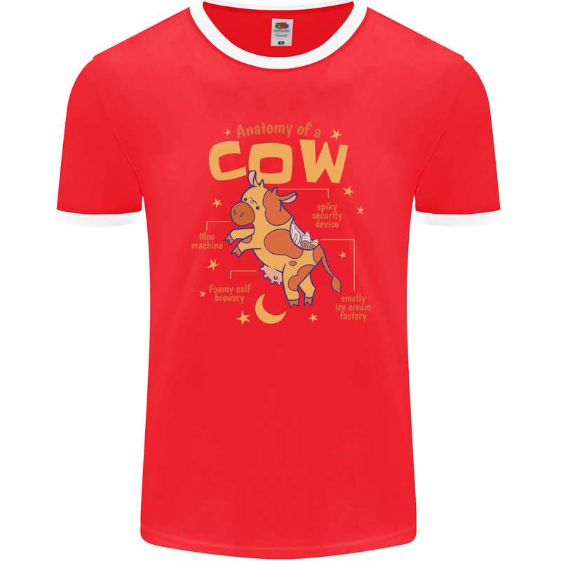 Anatomy of a Cow Funny Mens Ringer T-Shirt FotL Red/White