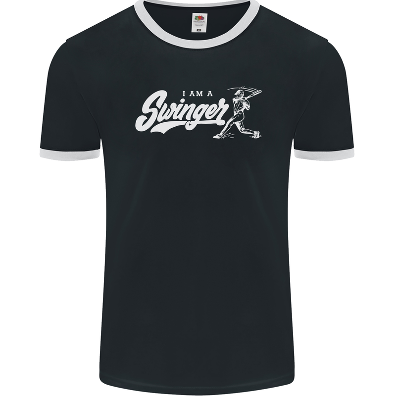 Swinger Funny Baseball Softball Mens Ringer T-Shirt FotL Black/White