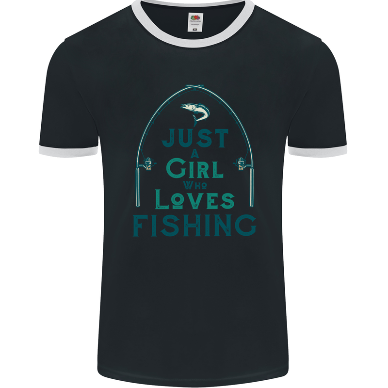 Just a Girl Who Loves Fishing Fisherwoman Mens Ringer T-Shirt FotL Black/White