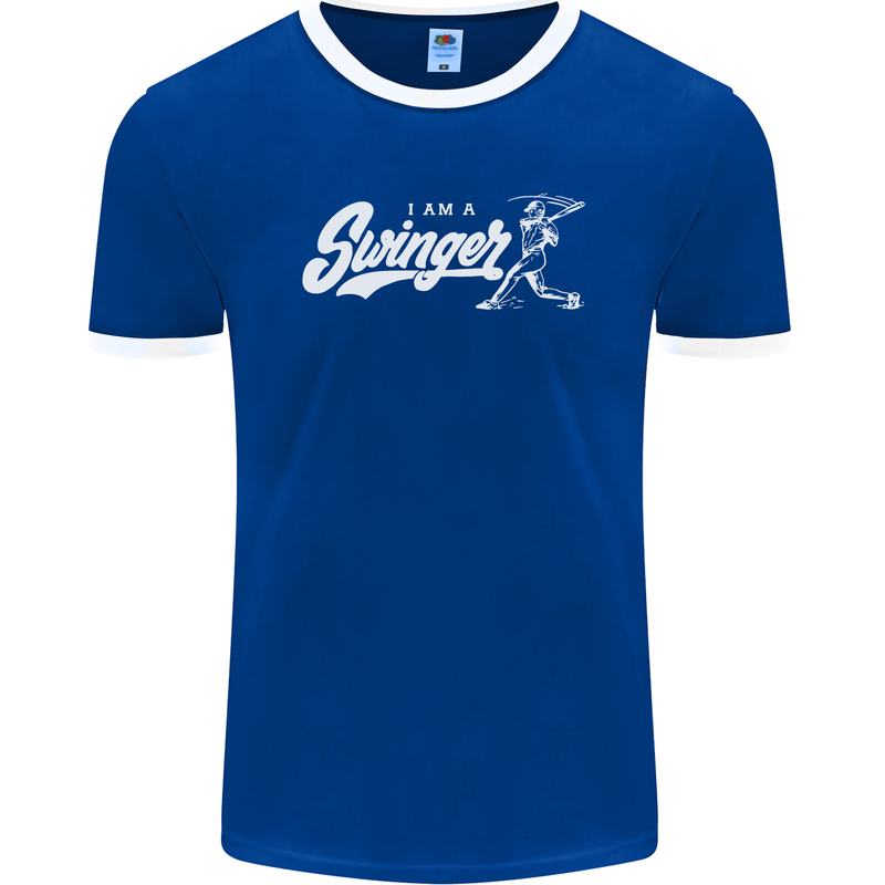 Swinger Funny Baseball Softball Mens Ringer T-Shirt FotL Royal Blue/White