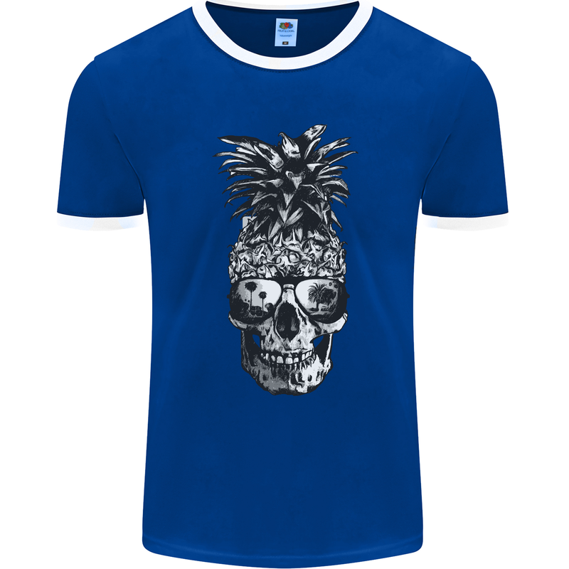 Pineapple Skull Surf Surfing Surfer Holiday Mens Ringer T-Shirt FotL Royal Blue/White