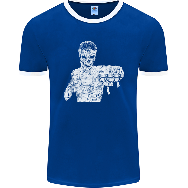 Street Fighter MMA Bare Knuckle Fighting Mens Ringer T-Shirt FotL Royal Blue/White