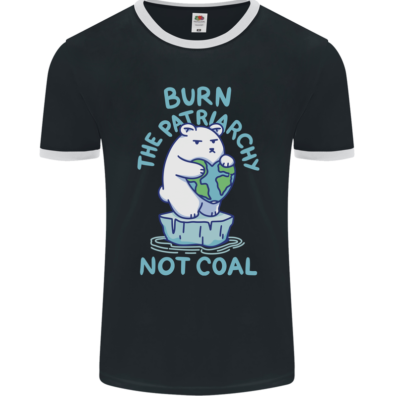 Environment Burn the Patriachy Not Coal Mens Ringer T-Shirt FotL Black/White