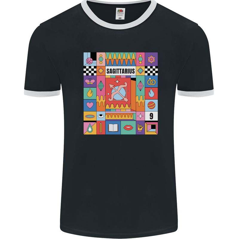 A Vibrant Sagittarius Star Sign Zodiac Mens Ringer T-Shirt FotL Black/White