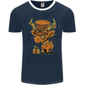 Steampunk Reindeer Funny Christmas Mens Ringer T-Shirt FotL Navy Blue/White