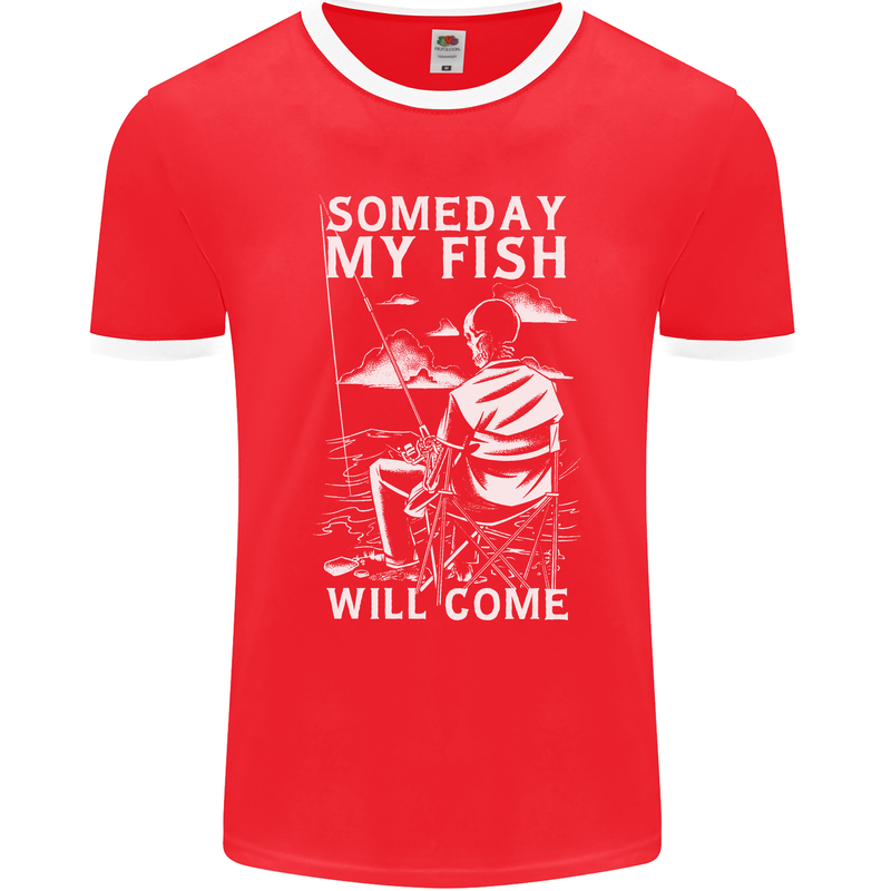 My Fish Will Come Funny Fishing Fisherman Mens Ringer T-Shirt FotL Red/White