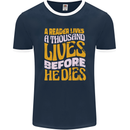 Bookworm Reading a Reader Dies Funny Mens Ringer T-Shirt FotL Navy Blue/White