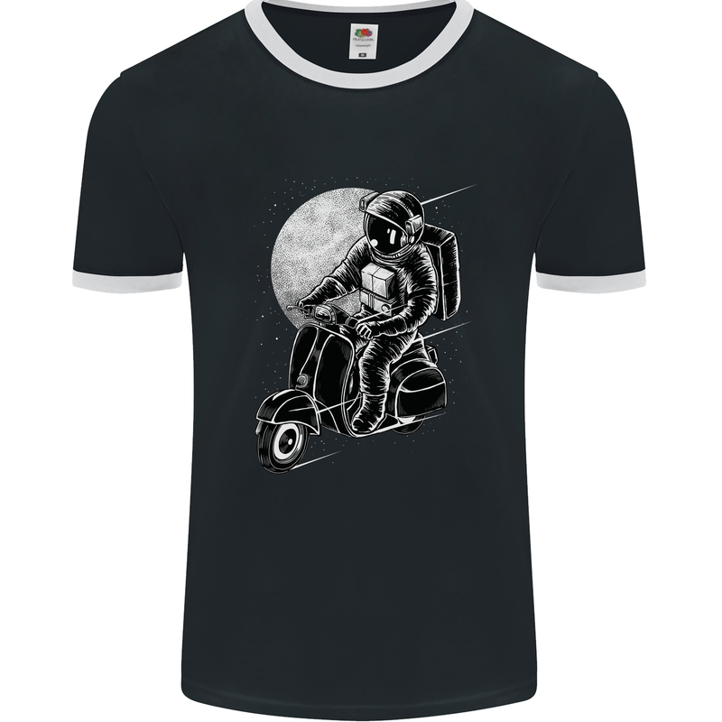 Astro Scooter Spaceman Biker Motorcyle MOD Mens Ringer T-Shirt FotL Black/White