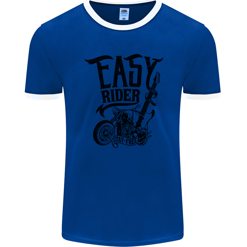 Easy Rider Motorcycle Motorbike Biker Mens Ringer T-Shirt FotL Royal Blue/White