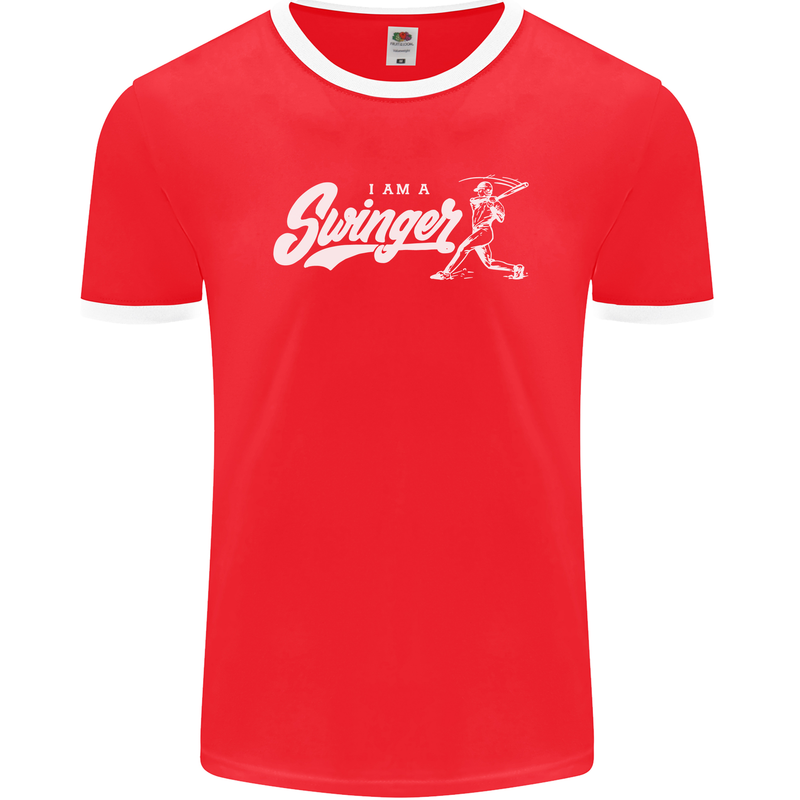 Swinger Funny Baseball Softball Mens Ringer T-Shirt FotL Red/White