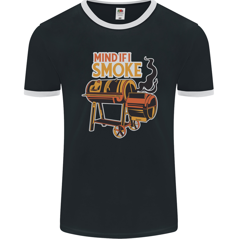 Mind if I Smoke Funny BBQ Grill Mens Ringer T-Shirt FotL Black/White