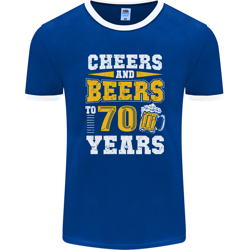 70th Birthday 70 Year Old Funny Alcohol Mens Ringer T-Shirt FotL Royal Blue/White