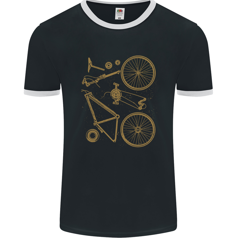 Bicycle Parts Cycling Cyclist Bike Funny Mens Ringer T-Shirt FotL Black/White