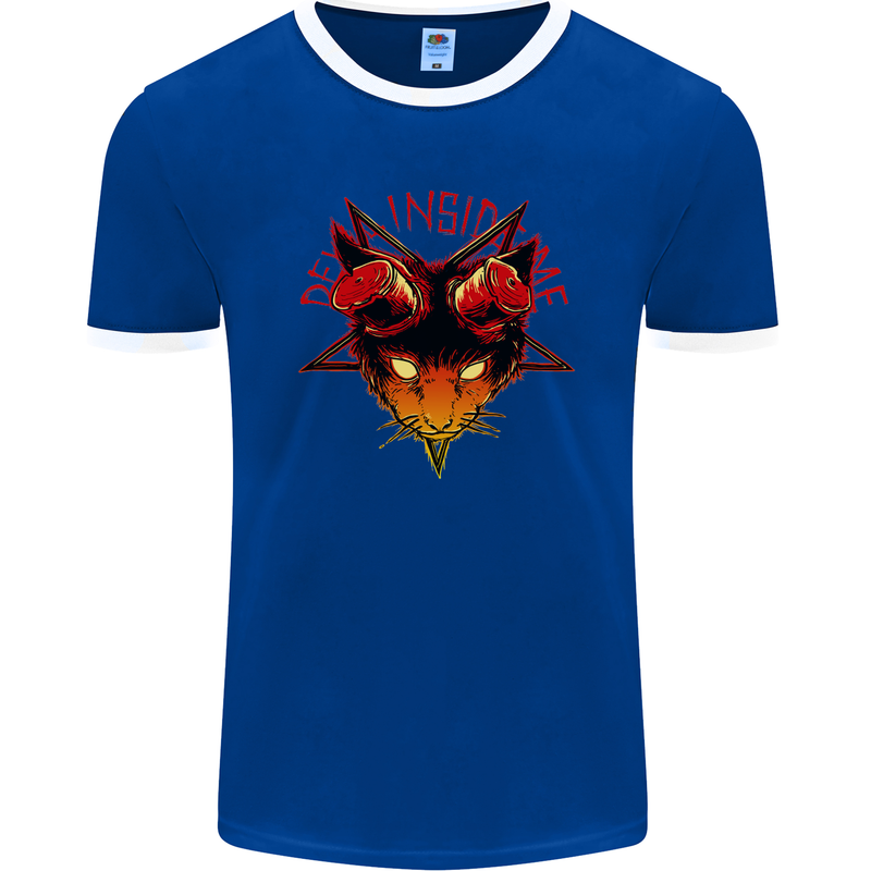 Devil Inside Me Satanic Cat Demon Evil Mens Ringer T-Shirt FotL Royal Blue/White