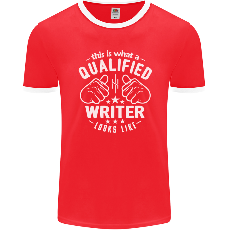 This Is What a Qualified Writer Looks Like Mens Ringer T-Shirt FotL Red/White