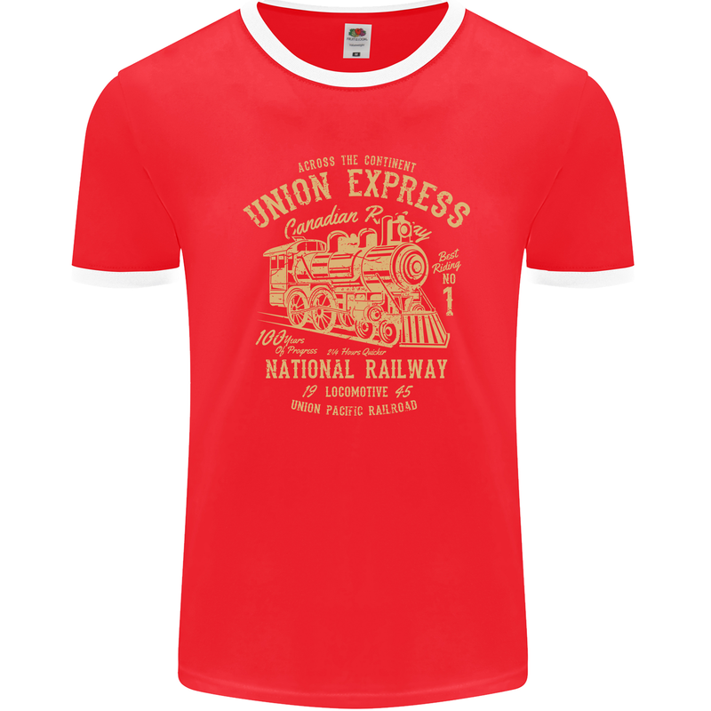 Railway Train Trainspotter Trianspotting Mens Ringer T-Shirt FotL Red/White