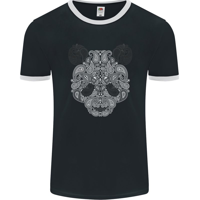 Paisly Panda Bear Mens Ringer T-Shirt FotL Black/White