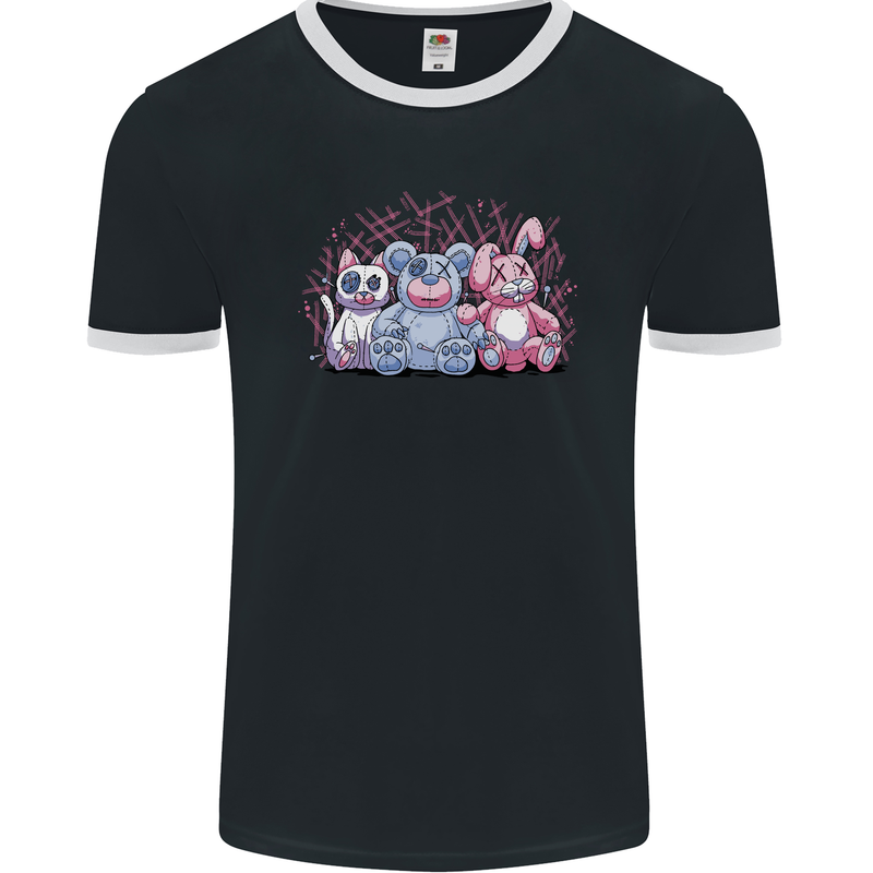 Zombie Cat Rabbit Bear Halloween Gothic Mens Ringer T-Shirt FotL Black/White