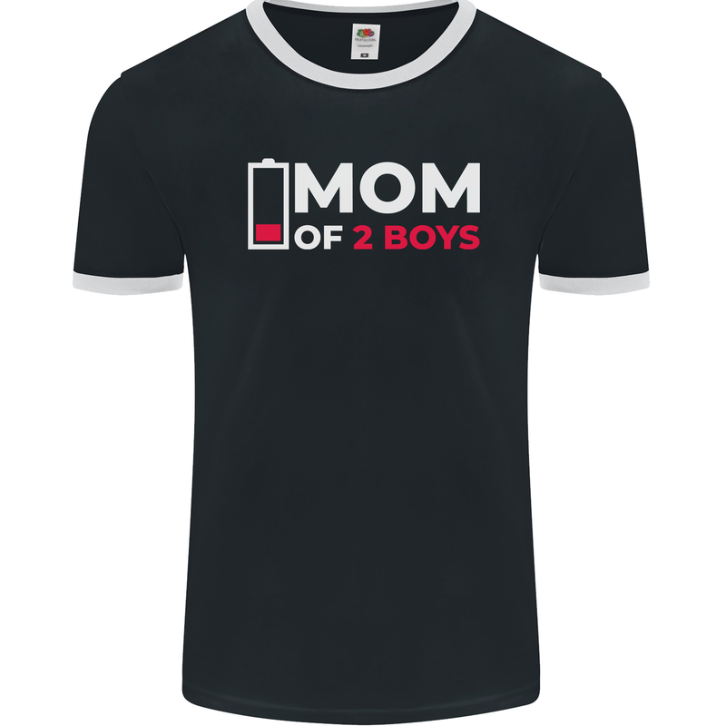 Mom of 2 Boys Funny Mother's Day Mens Ringer T-Shirt FotL Black/White
