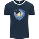 Ocean Whale & Octopus Mens Ringer T-Shirt FotL Navy Blue/White