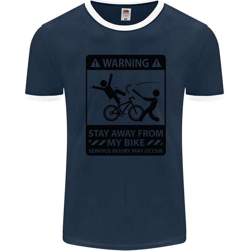 Stay Away From My Bike Cycling Cyclist Mens Ringer T-Shirt FotL Navy Blue/White