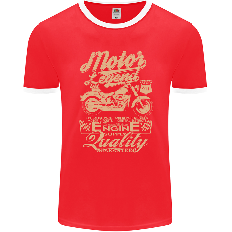 Motor Legend Biker Motorbike Motorcycle Mens Ringer T-Shirt FotL Red/White