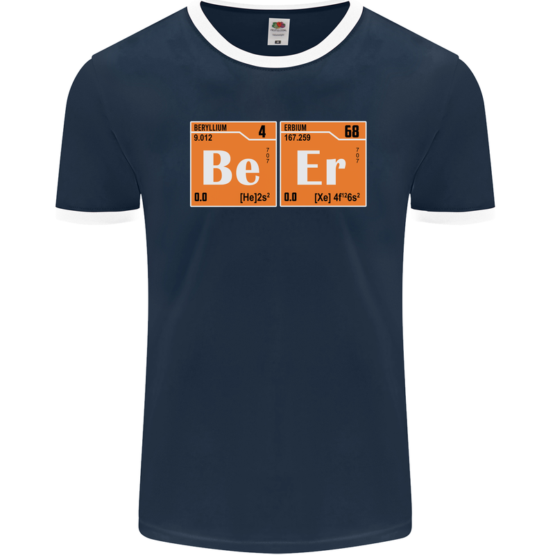 Beer Periodic Table Chemistry Geek Funny Mens Ringer T-Shirt FotL Navy Blue/White