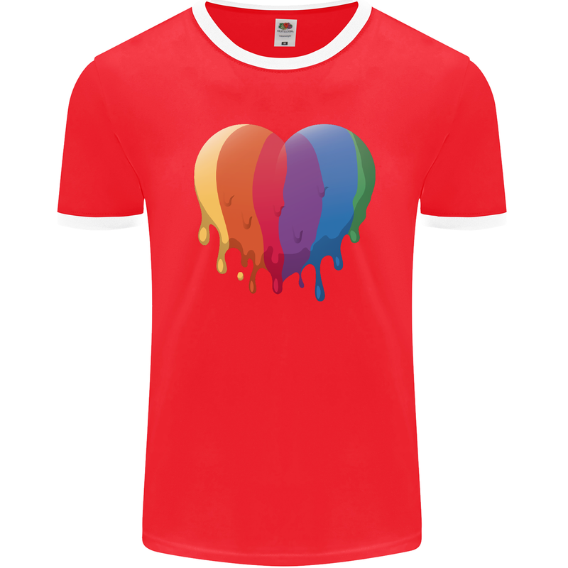 Gay Pride LGBT Heart Mens Ringer T-Shirt FotL Red/White