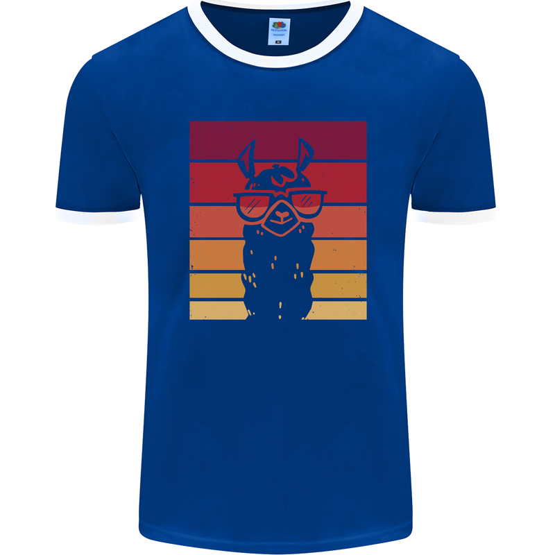 A Llama Wearing Shades Mens Ringer T-Shirt FotL Royal Blue/White